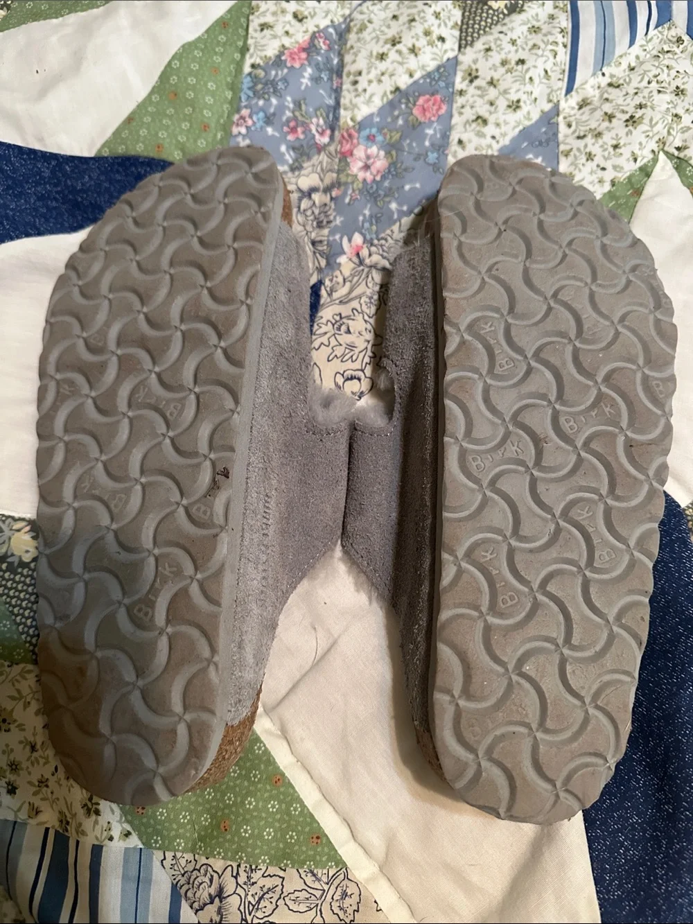 Womens Birkenstock Cozy Faux-Fur Lined Gray Slide Sandals